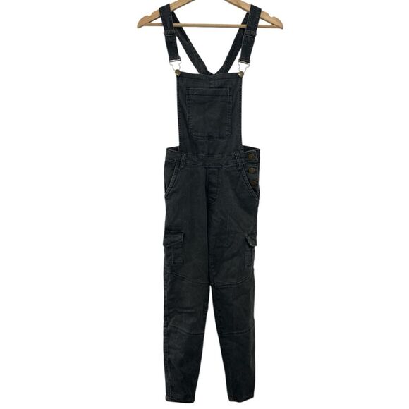 ModCloth Pants - ModCloth Faded Black Overalls XS Utility Pink Floral Lined Bibs denim cargo boho